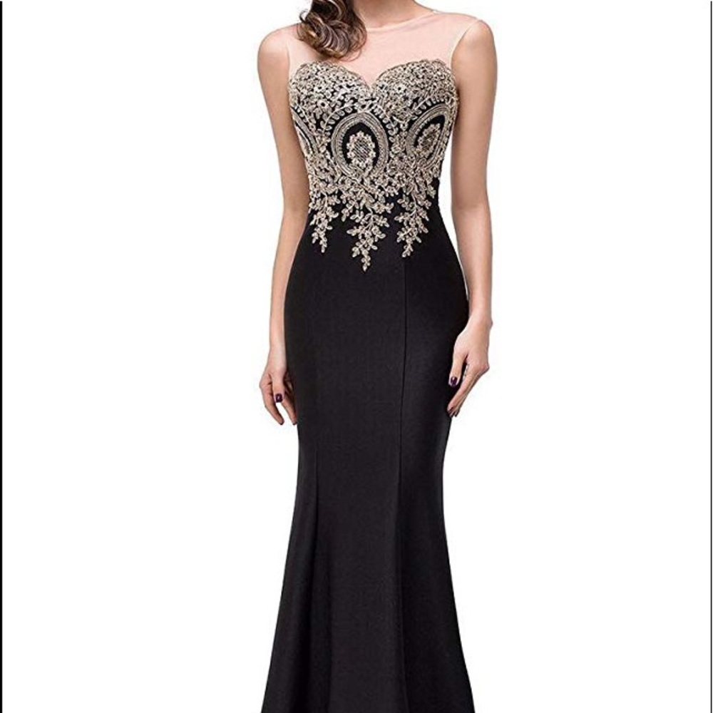 Black and Gold Lace Formal Mermaid Gown